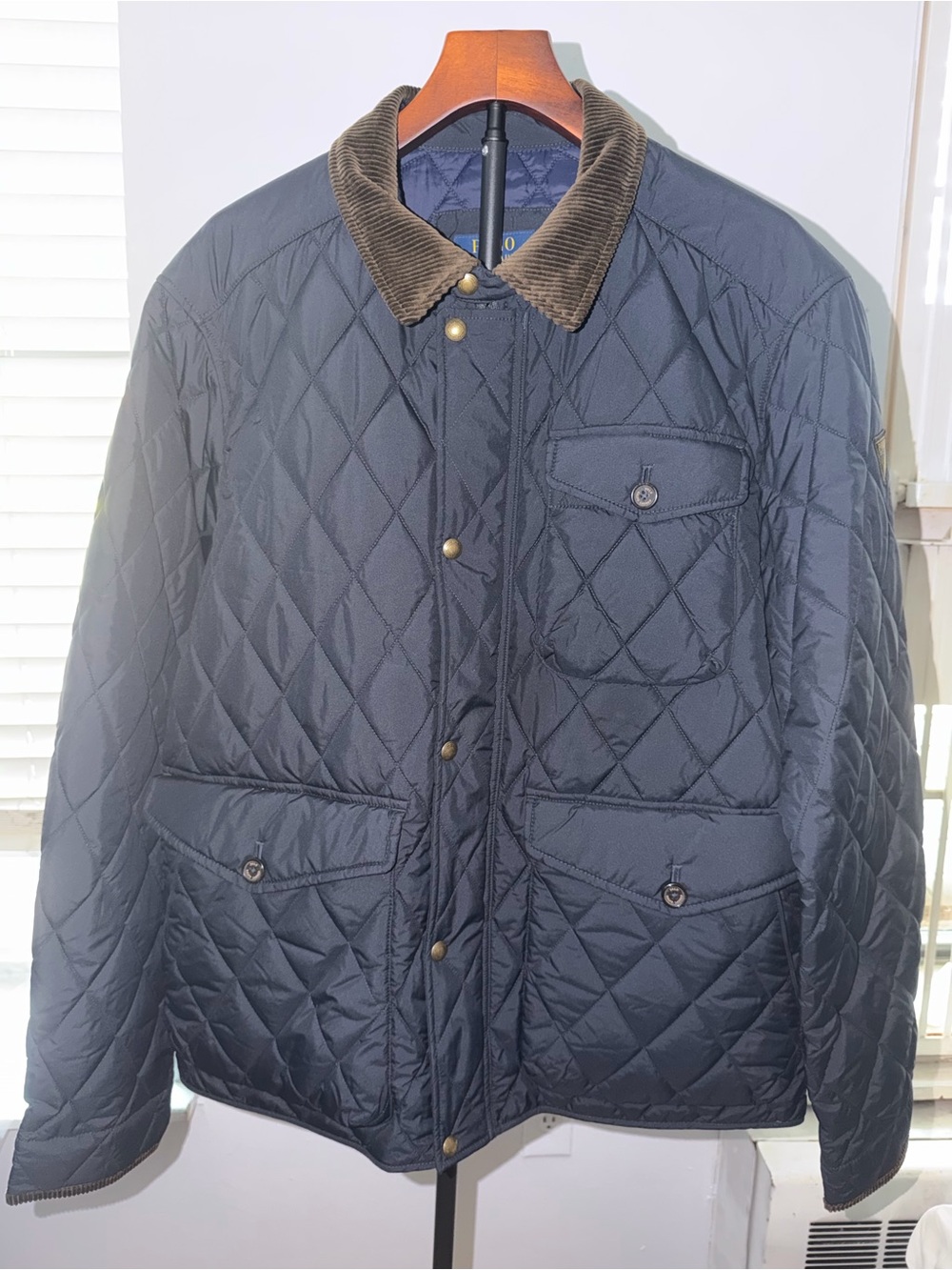 Ralph Lauren NWT Men's Quilted Navy Jacket with Brown Corduroy Collar